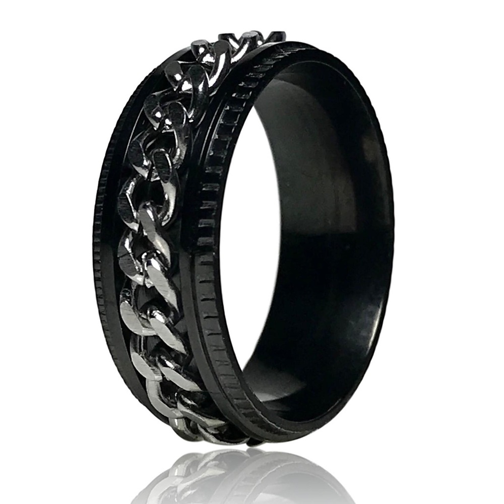 Punk Rock Spinner Silver Woven Chain Ring